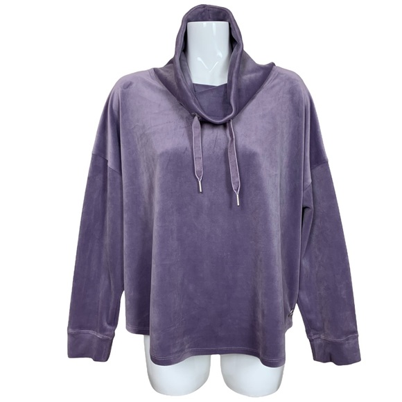 Calvin Klein Performance Purple Velour Drawstring Cowl Neck Sweatshirt XL - Picture 2 of 10